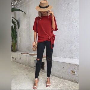 LUNE Batwing Sleeve Knot Side Blouse